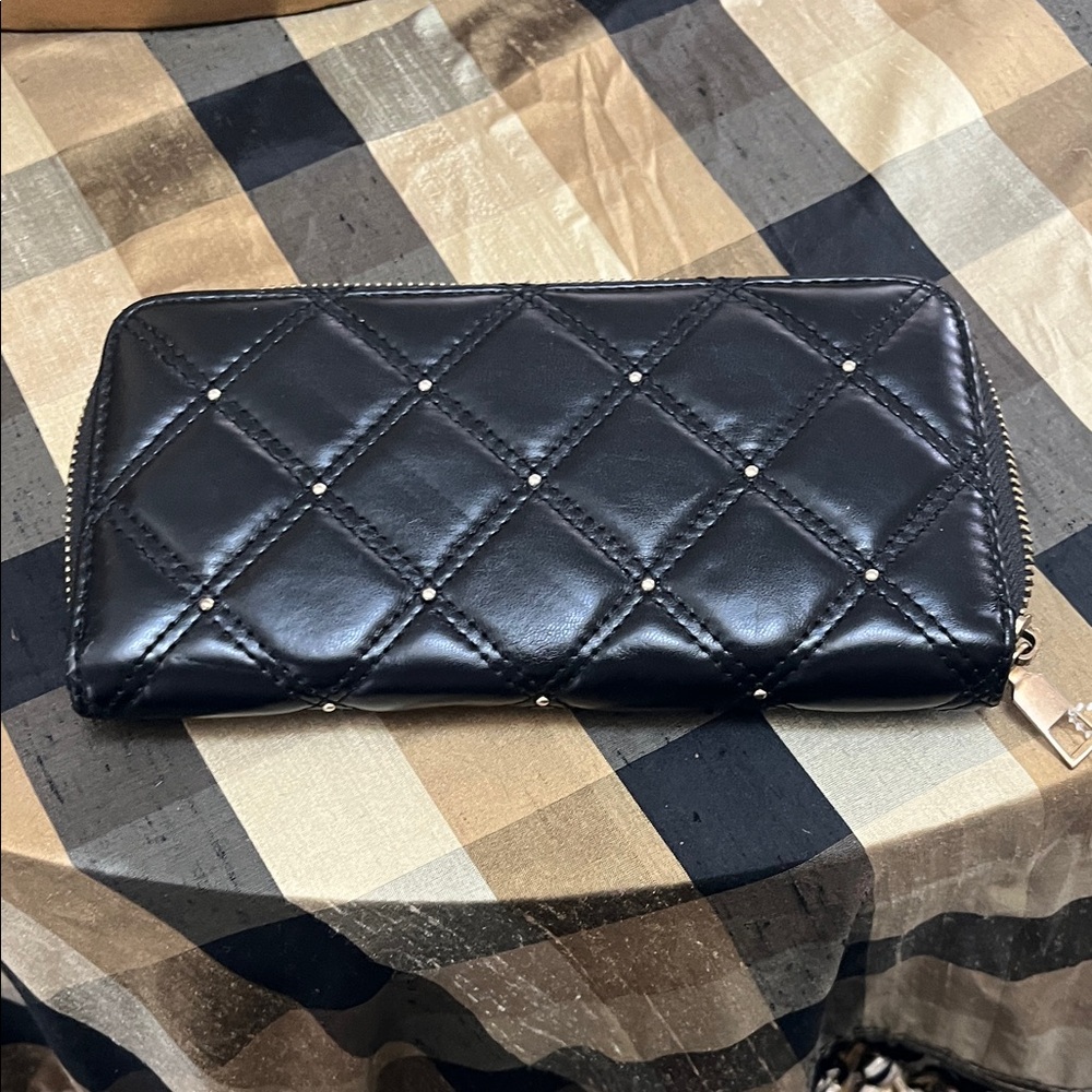 Source Unknown Black Quilted Zip-Around Wallet Wi… - image 1